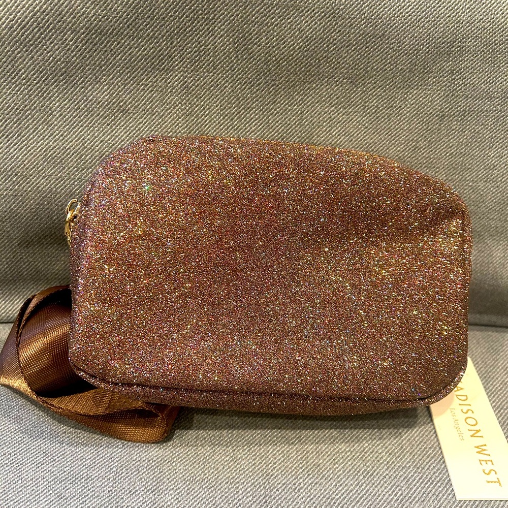 Madison West brown sparkle belt bag